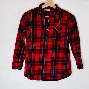 Cherokee Girls Red Plaid Buttoned Long Sleeve